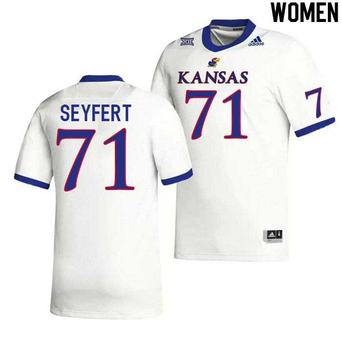 Women #71 Grady Seyfert Kansas Jayhawks College Football Jerseys Stitched Sale-White
